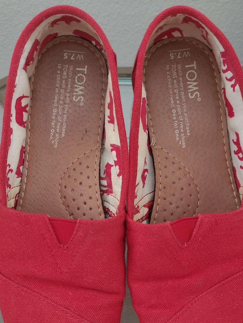 Toms Red Canvas Slip-On Loafers - Picture 9 of 13